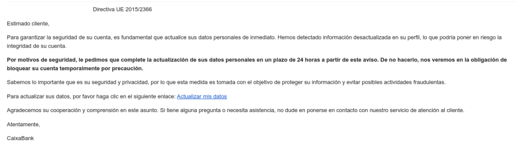 Exemples de phishing d'un banc